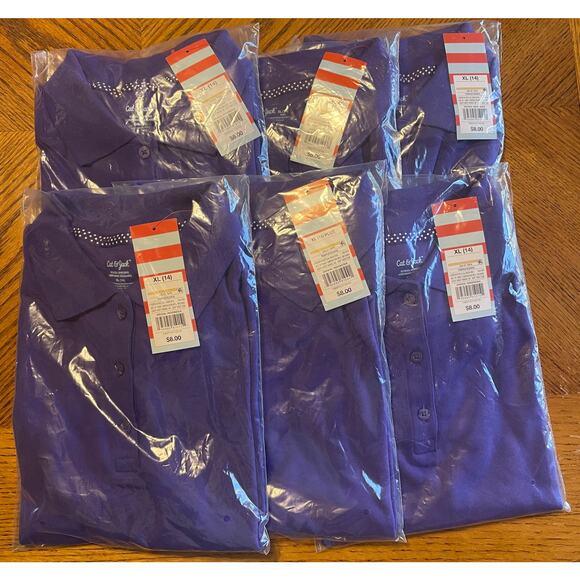 Cat & Jack Bundle Childs School Uniform Size XL (14) Bundle of 6 Purple Polos - Picture 1 of 3